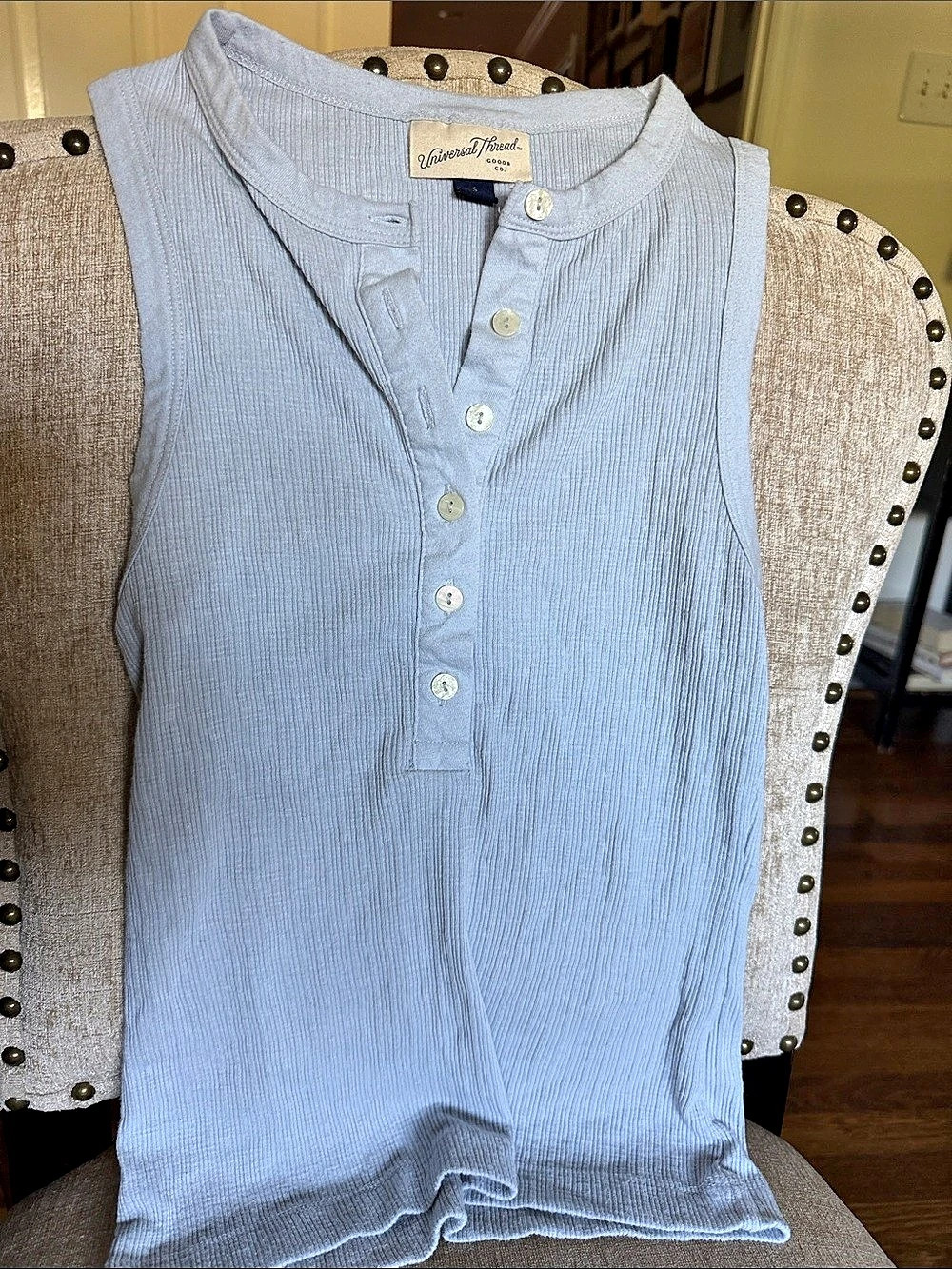 Universal Thread Women'Small Henley Tank Top Ribbed Blue Small